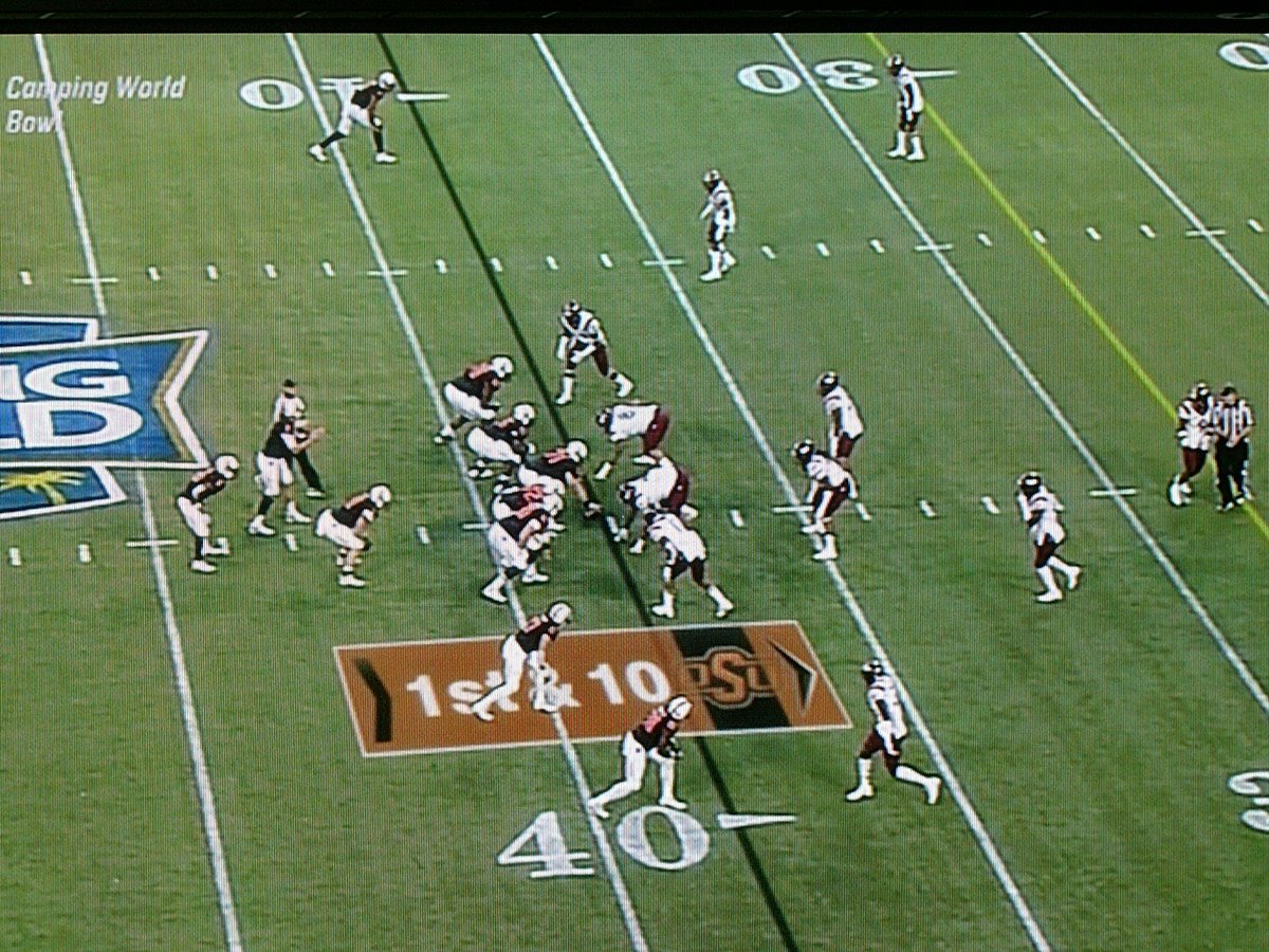 The_Coach_A's tweet image. Bud Foster &amp;amp; GP utilizing the same technique by the DEs. Standing, outside foot up, &amp;amp; tilted. #VTvsOSU