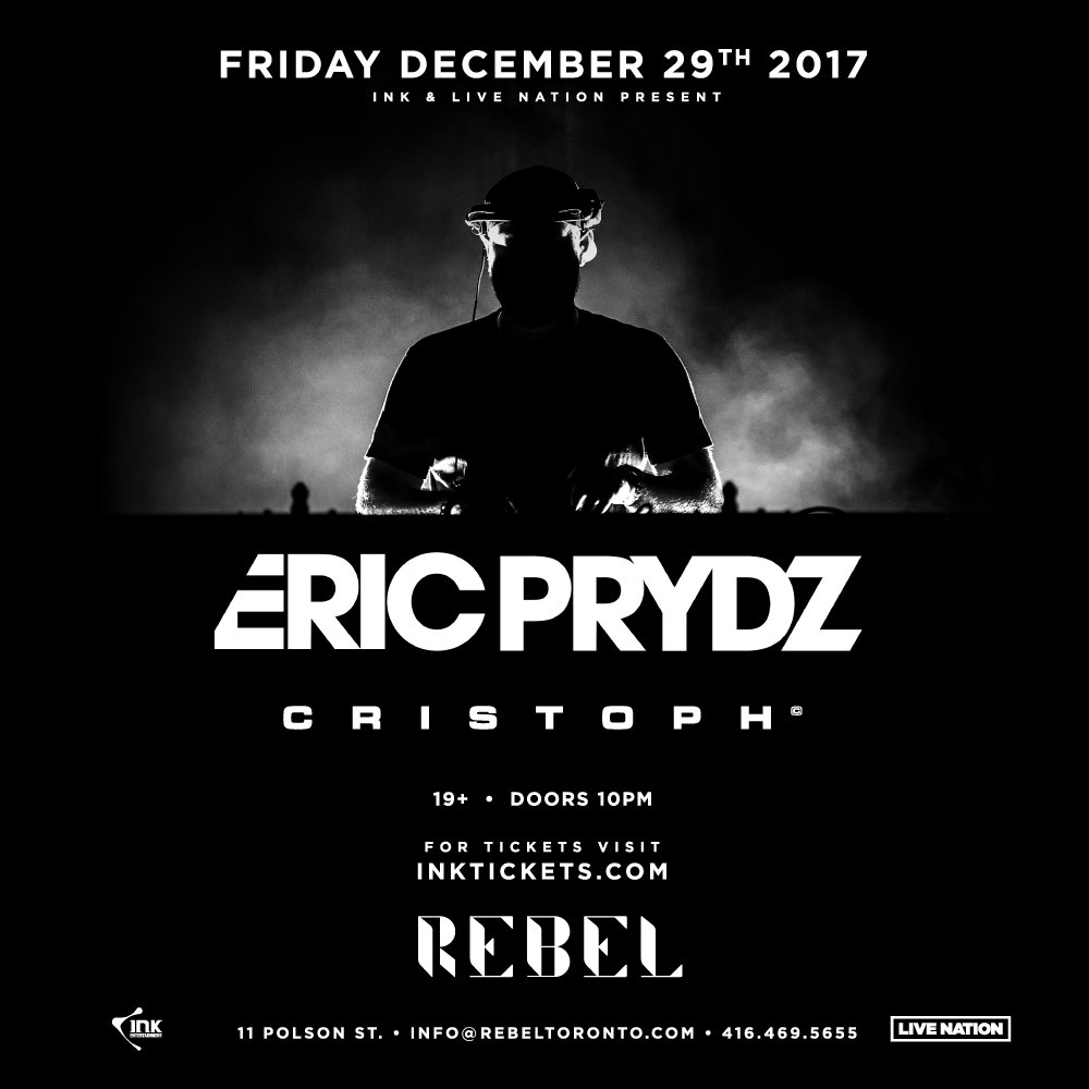 INKEvents's tweet photo. Set times for @ericprydz at @rebel_toronto TONIGHT are live!

Doors 9:30pm
@giddymusic 9:30pm - 11:30pm
@Cristophmusic 11:30pm - 1:00am
Eric Prydz 1:00am - 4:00am https://t.co/t33eEAECFP