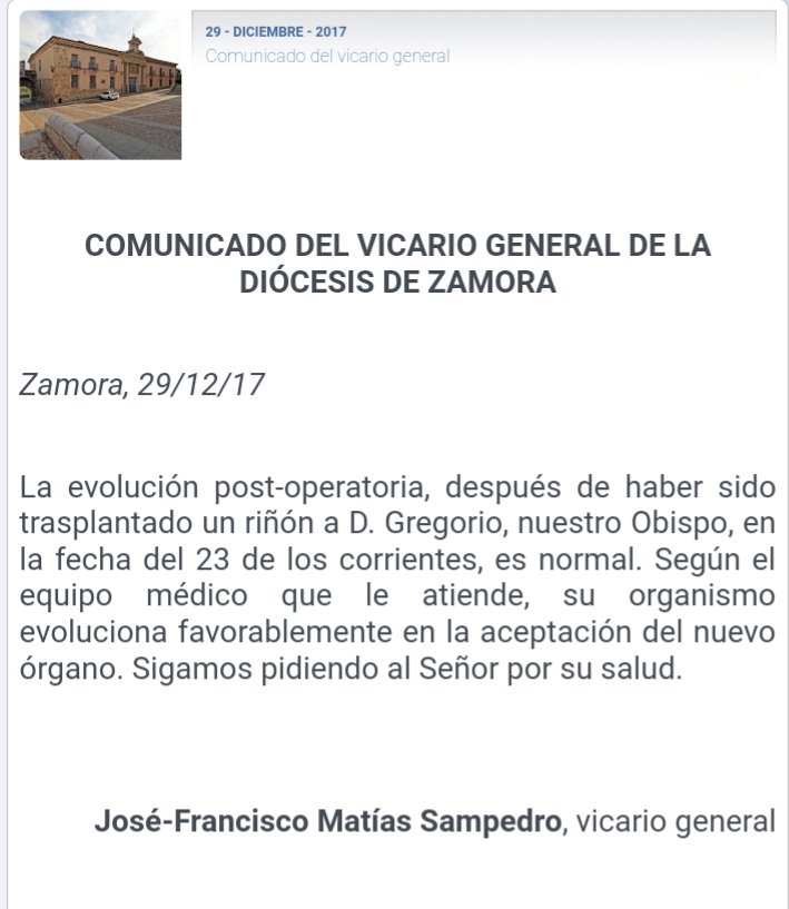 Desde la Cofradía del Silencio queremos manifestar nuestra alegría por la favorable evolucion del estado de salud de nuestro Obispo D. Gregorio, y le rogamos al Stmo. Cristo de las Injurias continúe velando por su salud, deseándole una pronta recuperación.
<a href="/diocesiszamora/">Diócesis de Zamora (SP)</a>