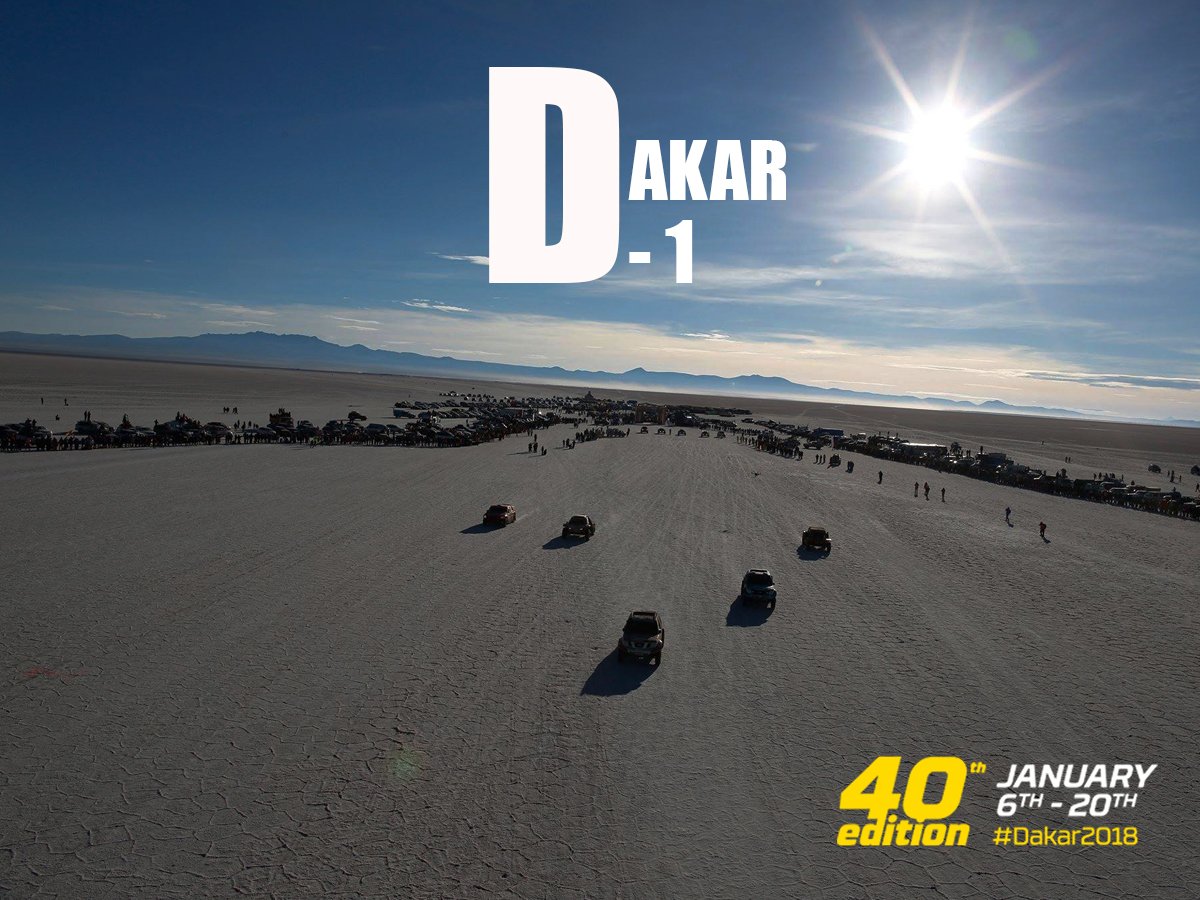 dakar's tweet photo. D-1️⃣ 
The world's toughest &amp; biggest. RT if you can't wait for the departure!
El rally más duro y grande del mundo.. RT si no puedes esperar la partida! #Dakar2018 🏁🏁🏁🏁 🏍🚕🚗🚚 https://t.co/l6oqNWT3Il