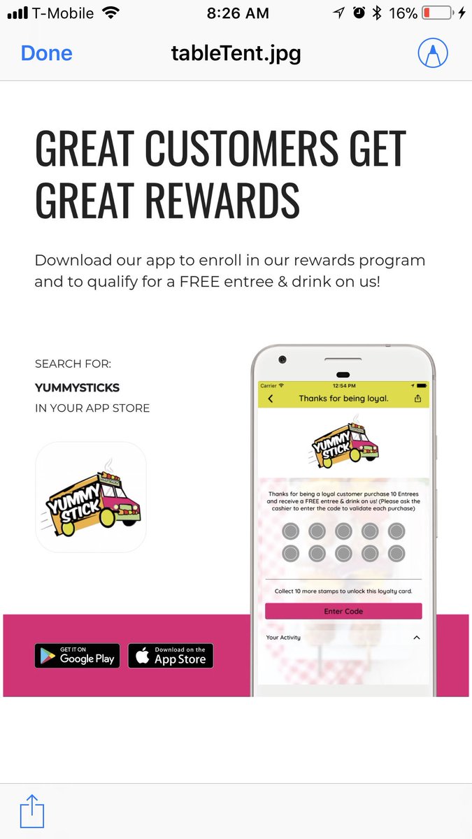 HEY EVERYONE ‼️

Don’t forget to Download my “NEW APP” on the iTunes search “Yummysticks” 🤗...

Once you download the app you can sign up for our loyalty program 👇🏼 you will receive lots of goodies! Free entrees, coupons, gift cards, info special events etc. Join today