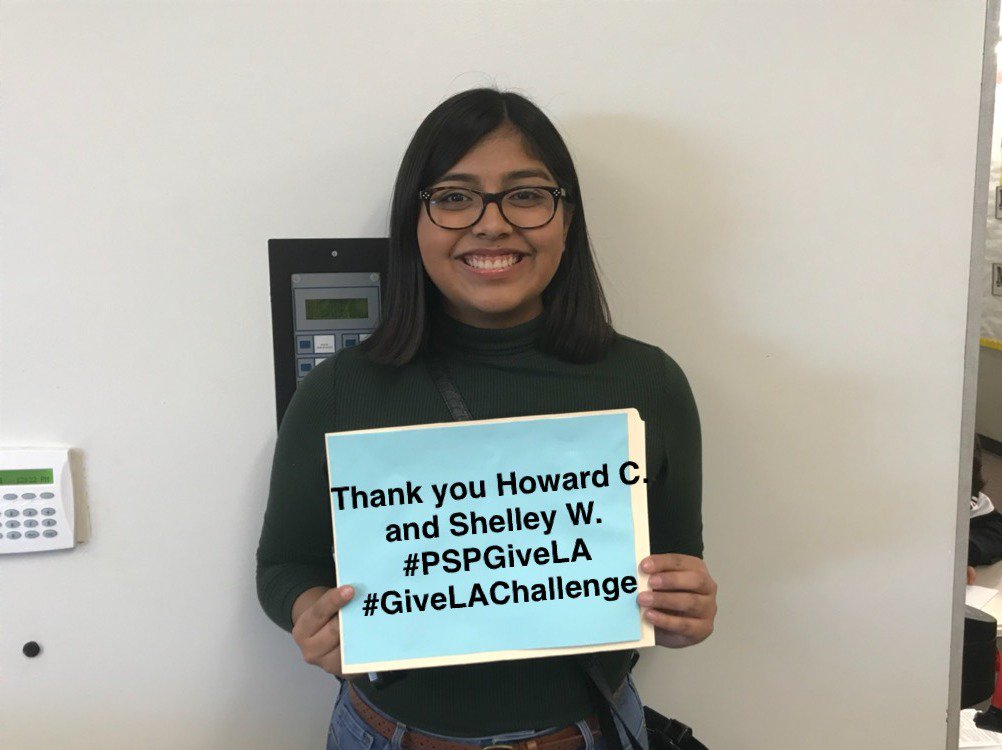 PSPScholars's tweet photo. We are so grateful to Howard Chesley and Shelley Wiseman for their generous donation to our #GiveLAChallenge on @crowdrise ! Our scholar Stephanie was featured in our @LAmag spread and she has a message for you! #PSPGiveLA https://t.co/dPv17nhOAk