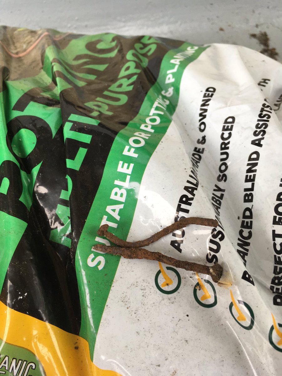 JustinKGroves's tweet photo. Discussed at @Bunnings I found 2 rusty nails in 2 bags of their multipurpose potting mix, I contacted them to recall the product.They said #NO ! What if someone accidentally stabs their hand potting something, god forsake a #child. #Bribing me with repayments won't work. #diy https://t.co/p8hVDqm69j