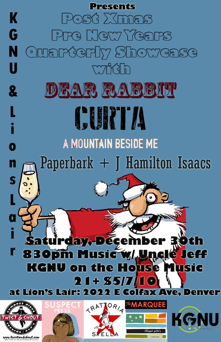 see you all tomorrow, should be a fun one!  @Paperbarkmusic <a href="/rencesings/">Dear Rabbit</a> @CURTAmusic @amountainbesideme <a href="/jhamiltonisaacs/">Jacob Isaacs</a> <a href="/unclejeff/">JP✨北九州手押し</a>!  at <a href="/LionsLairDenver/">Lion's Lair</a>