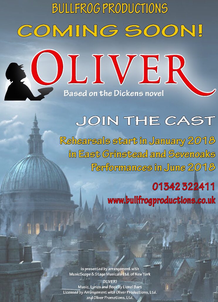 Would your business like to offer full or part sponsorship for Oliver? Musical of all musicals! @Bullfrogprods have performed many shows <a href="/StagSevenoaks/">The Stag Sevenoaks</a> The team are excited that Oliver is coming The Stag in 2018! 
Spread news about your business via sponsorship