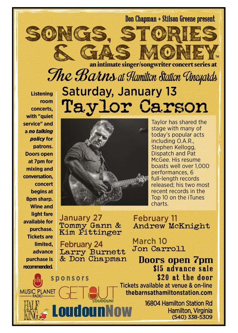 StilsonGreene's tweet photo. Wow @thehammeronbass joins @taylorcarson @markojet at SongsStories&GasMoney Jan 13 @thebarnsathsv tickets on sale now. @LoudounNow @GetOutLoudoun @cerphe #halfking @DCMohegan one of the best singer/songwriter series anywhere. https://t.co/S3WDgRemUJ