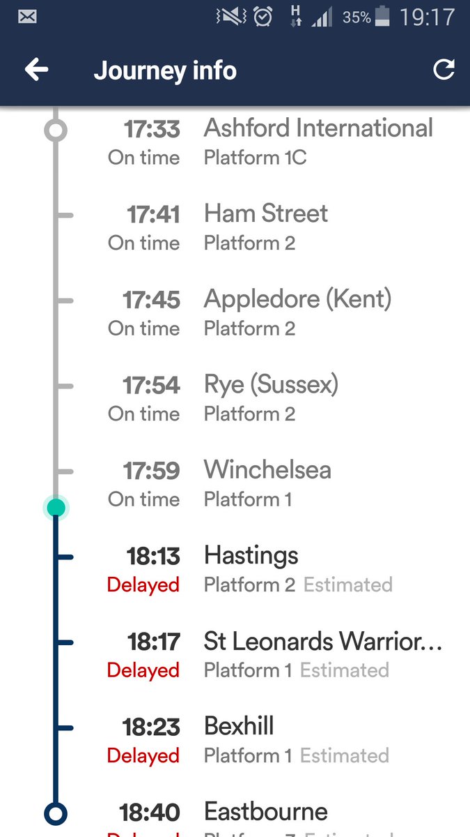 DrewOSmith's tweet photo. @SouthernRailUK 17.33 from Ashford Int. Left Rye 10 minutes ago https://t.co/iD25DAnSBu
