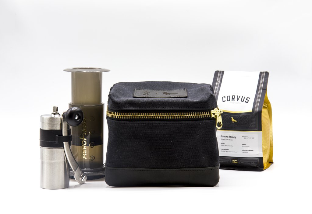 Carry your coffee gear in this sweet new waxed canvas Travel Kit we made with our friends at <a href="/CorvusCoffee/">Corvus Coffee</a>. Check it out!! ---> bit.ly/2lr27O5