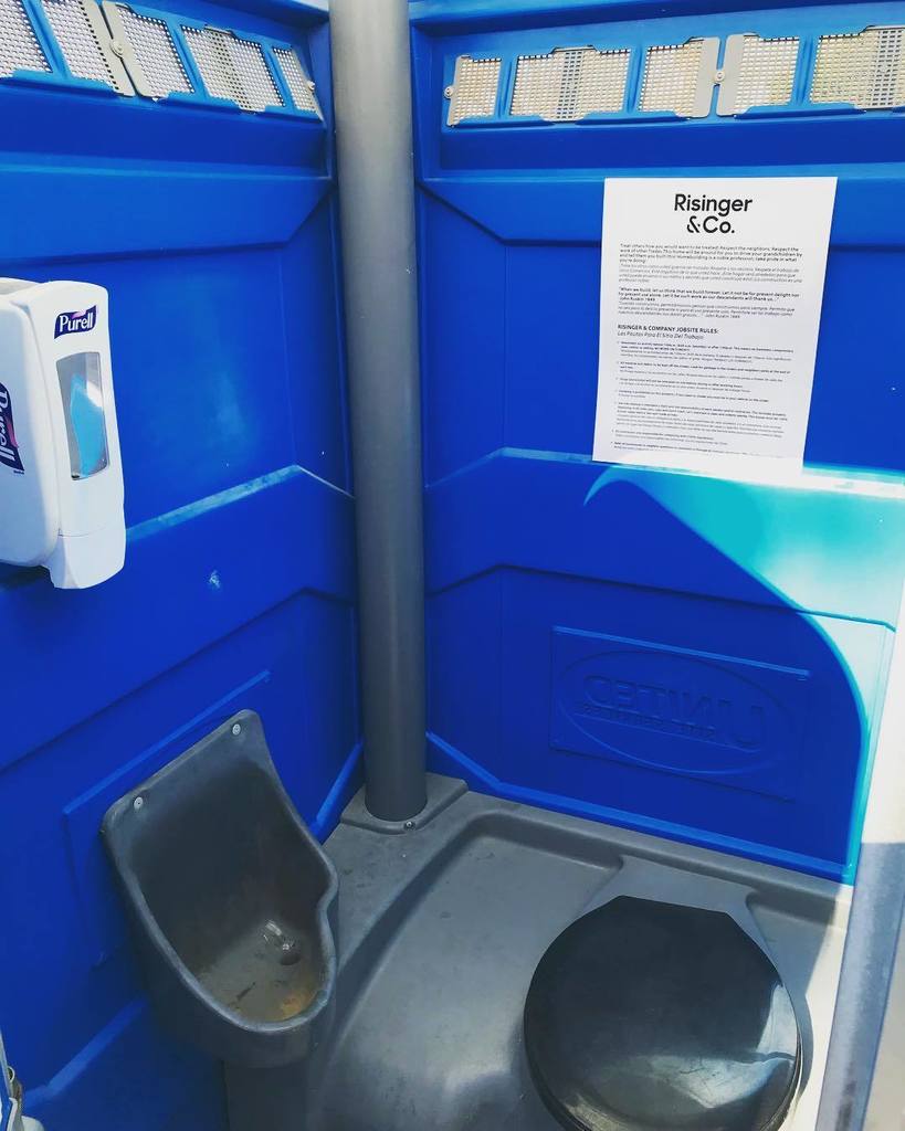 MattRisinger's tweet photo. I love posting signs inside the Porta potty… Certainly gets read more here than in the one on the gate out front. We make these out of some cheaper laminate so if they get graffitied or look nasty I’m not throwing away a $10 sign. #jobrules #portapot… https://t.co/KW2V8qYkI5 https://t.co/CRziLzLqtO