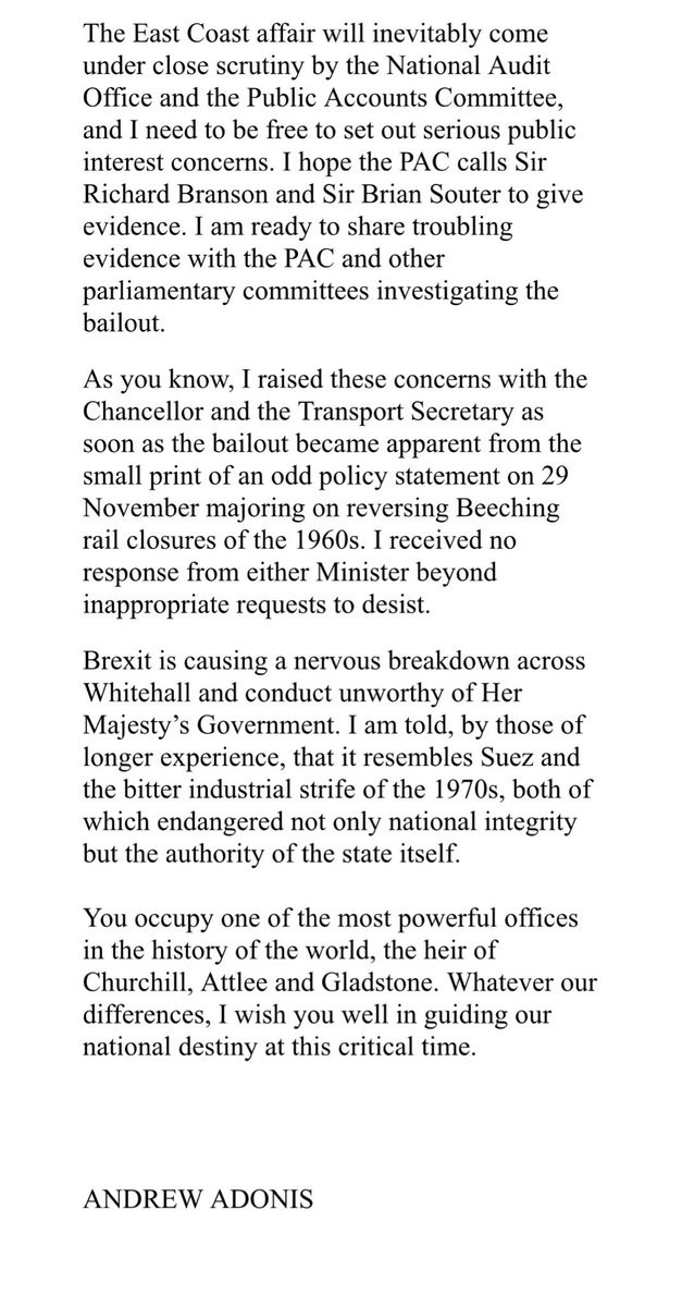 faisalislam's tweet image. Full extraordinary @Andrew_Adonis resignation letter from Chair of UK infrastructure commission over EU Withdrawal Bill - “worst legislation of my lifetime” for a “Ukip allied Brexit ..fraught with danger” and “indefensible bailout” of East Coast Mainline: