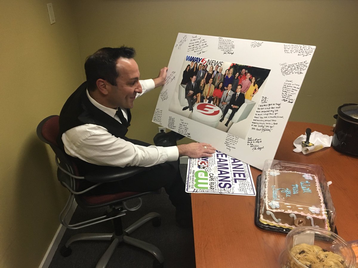 WWAY's tweet photo. An emotional farewell to our friend @DanielSeamans, who starts a new career with @brunscoschools next week. Tune in tonight for his final shows. We’ll miss you! #lovewhereyoulive #ilm #brunsco #pender https://t.co/UogfWbXftF