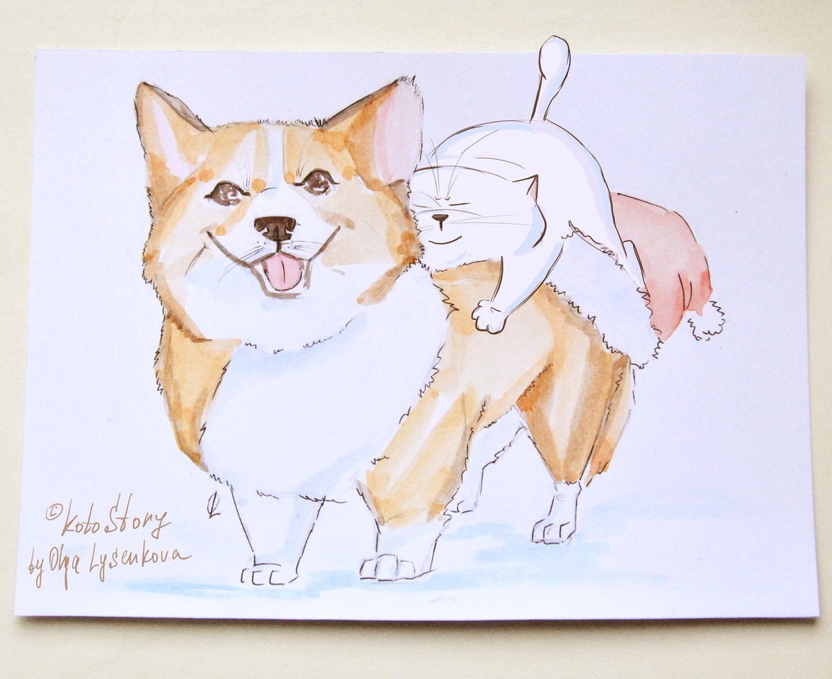 KotoStory's tweet photo. #kotostory #cat #cats #dog #dogs #HappyNewYear #newyear #dreams #watercolor #welshcorgi #drawing #котостори #кот #собака #акварель #новыйгод https://t.co/6FAfTaJNjq