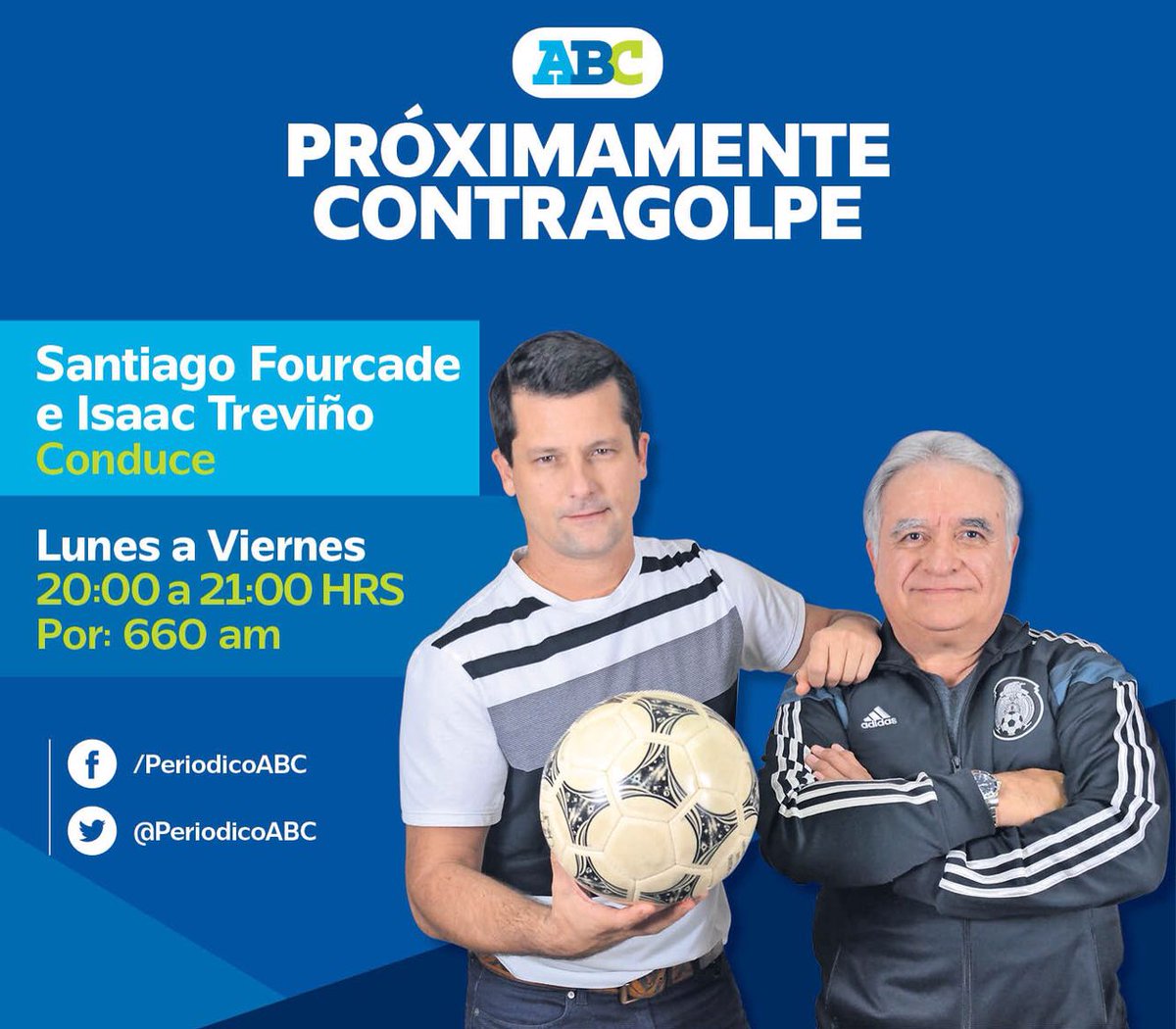 santiago4kd's tweet photo. ¡Feliz😊 de anunciarles que junto a @isaactregzz iniciaremos un nuevo proyecto radial en la 660AM de @PeriodicoABC !
✔ #ContraGolpe
✔ FBlive / radio
✔ de lunes a viernes. 20hs https://t.co/GVtgGb4WO1