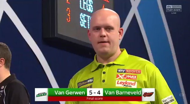 SkySportsDarts's tweet photo. WHAT. A. MATCH.
These two never disappoint, but MvG is victorious over RvB this time, winning 5-4. He will play Rob Cross in the semi-final.
Up next, The Power...⚡
Watch live on Sky Sports Darts or follow it here: https://t.co/Zw2MAfM6ty https://t.co/471jVmwEgG
