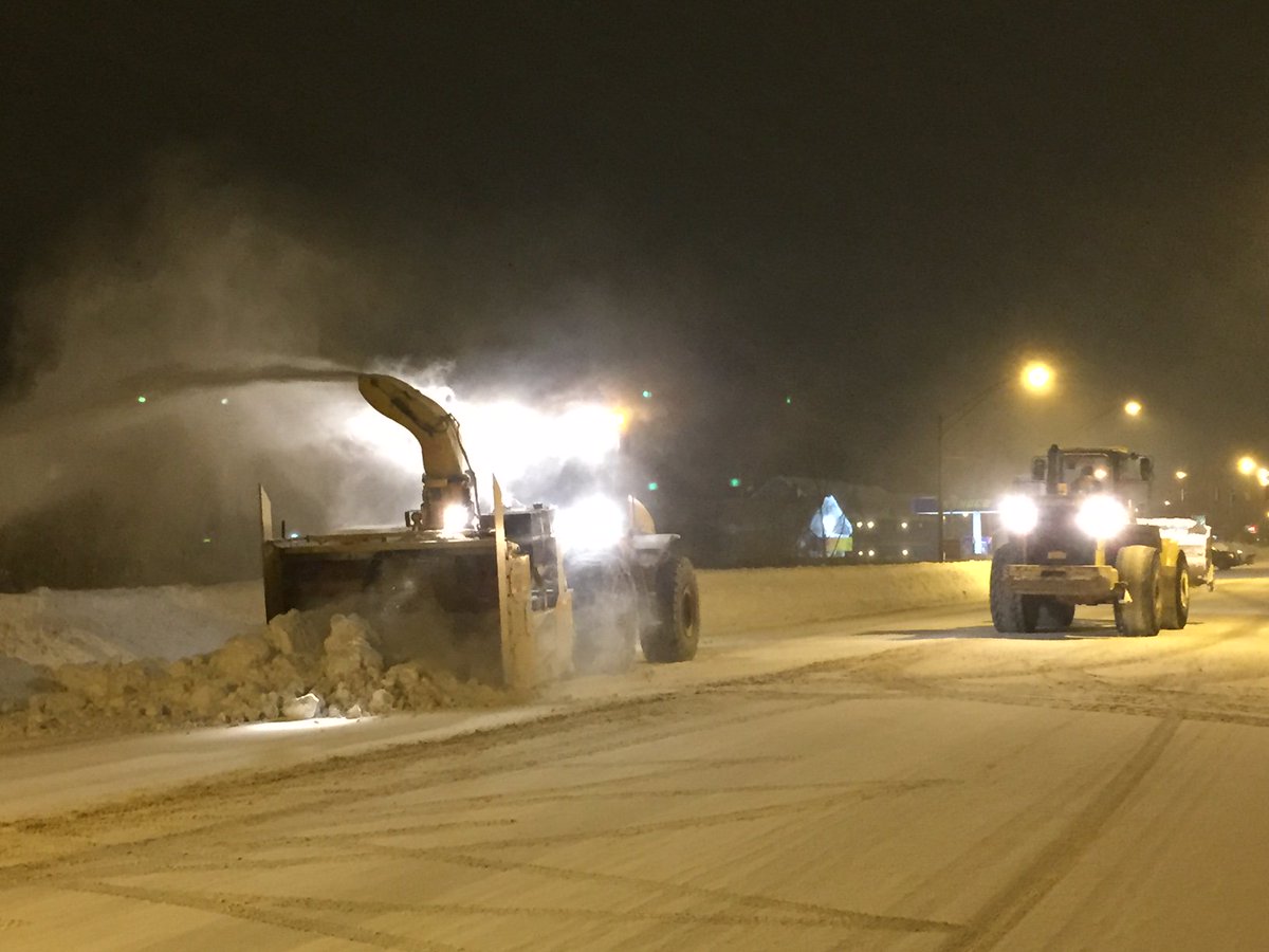 NYSDOTSyracuse's tweet photo. NYSDOT snowblowers assisting city of Oswego crews in overnight snow removal https://t.co/qkRsf6CgTN
