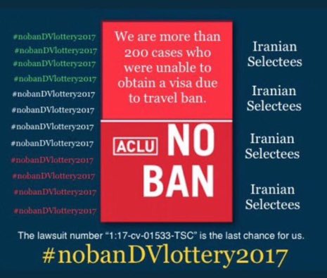 Yokamirchi4's tweet photo. Last chance:Lawsuit No “1:17-cv-01533-TSC” .please be hear our voice
@RepYvetteClarke
@RepJohnConyers
@RepZoeLofgren
@RepJeffries
@RepJayapal
@RepJerryNadler
@RepAndreCarson
@RepGutierrez
@RepMarciaFudge
@RepAdams 
@YolandaCRondon
@OmarJadwat @JB_Cox
@ACLU_DC
#NoBanDvLottery2017 https://t.co/ZoyWvYbH2v