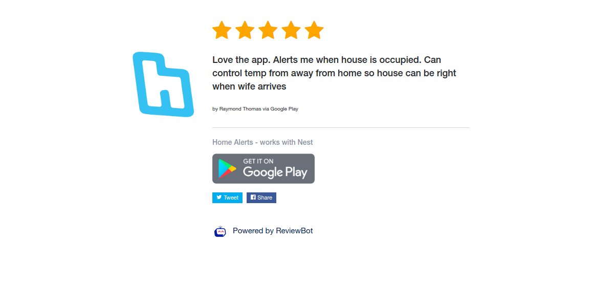 5 Star Review: "Love the app. Alerts me when house is occupied.  Can control temp from away from h..." reviewbot.io/review/H7SpY4d…