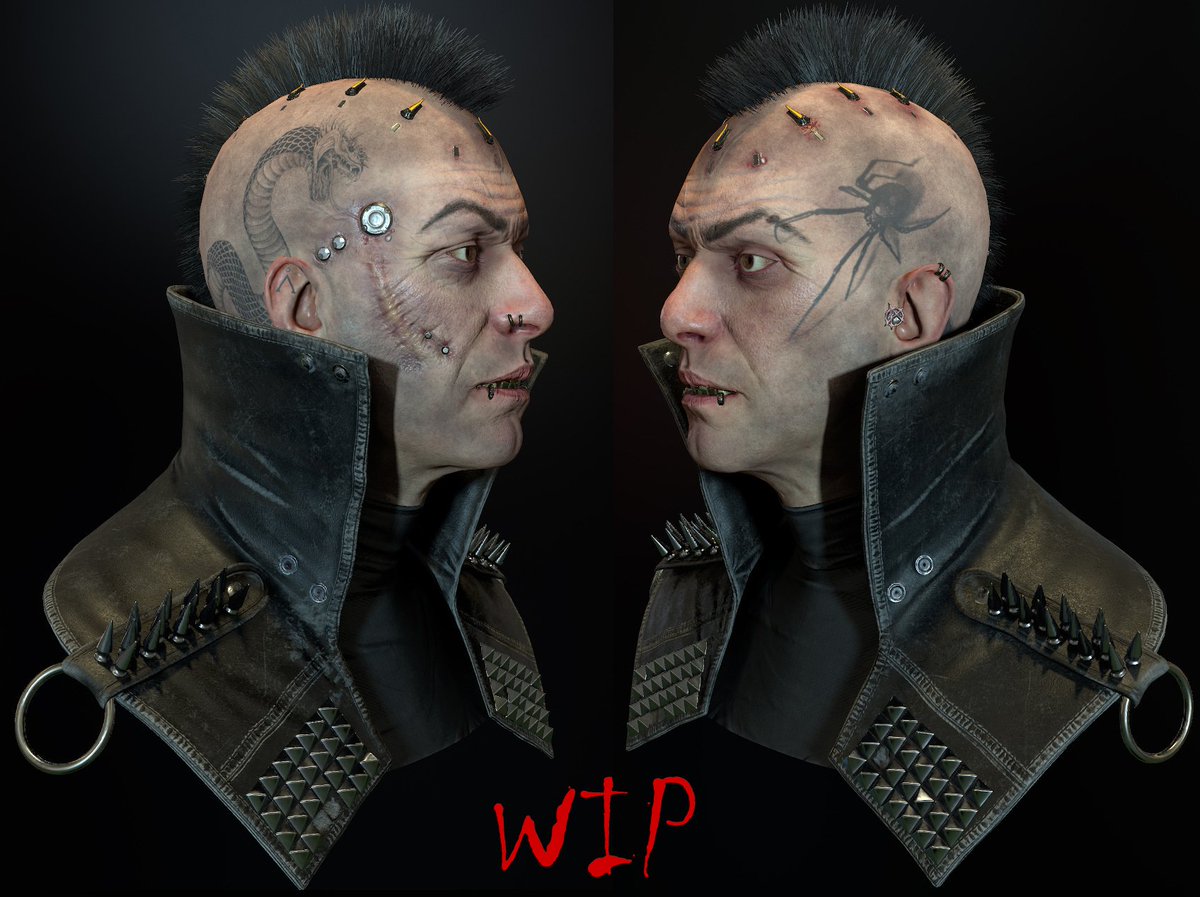 little more progress. Finally combined the clothes with the head. Still need to refine the hair, sores on the scalp, and a few things with the clothes.