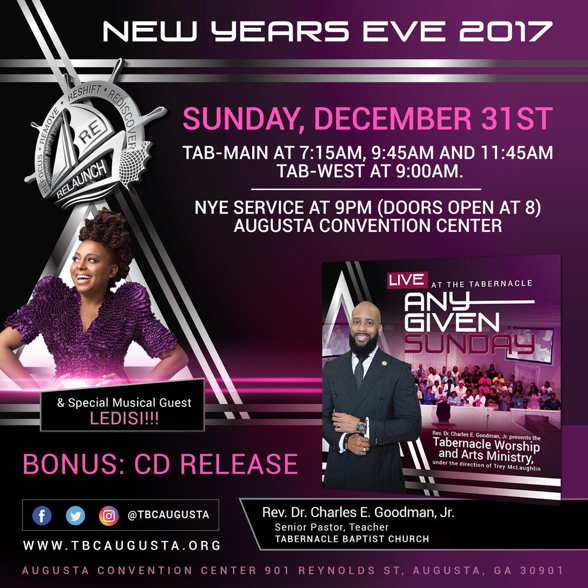 drcegjr's tweet photo. Join us all day...#NYE #5Services #TBCReLaunch2018 #Ledisi #PG https://t.co/OP3xwoagef