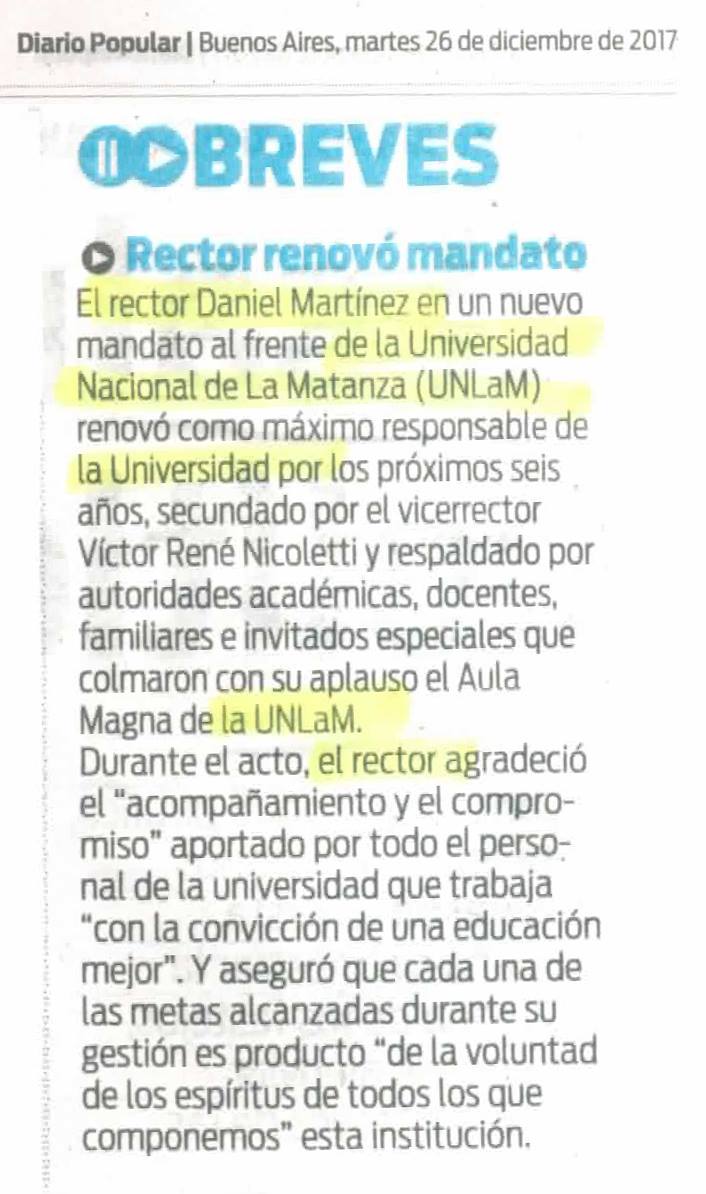 DrMartinezUNLaM's tweet photo. Les quiero compartir algunas de las repercusiones en medios que tuvo mi reasunción como Rector de la @UnlamOficial: en @populardiario, @DiarioLa_Prensa y @clarincom

#UNLaM #UniversidadPública #EducaciónPública https://t.co/orB0y0UUhi