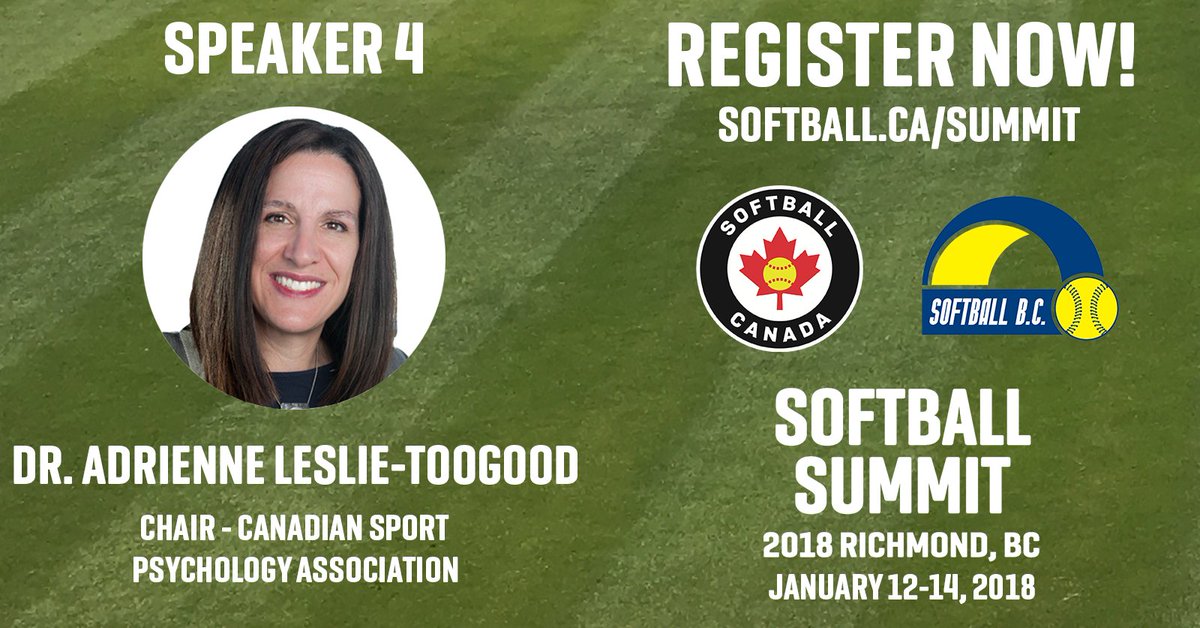 SoftballCanada's tweet photo. The Early Bird Registration is full, but there are still plenty of spots left for the 2018 #SoftballSummit! Come listen to Dr. Adrienne Leslie-Toogood, Chair of @CSPA_ACPS January 12-14 in Richmond, B.C.! https://t.co/gIfGjpauHr https://t.co/6KS1mRJi41