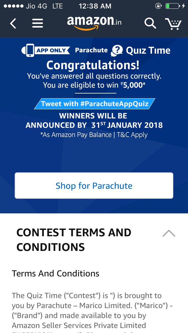 addanish's tweet photo. #ParachuteAppQuiz
Completed the quiz...nw wtng 4 rslt. https://t.co/l4oCgF2OZG