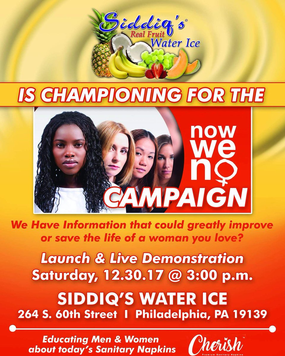 We will broadcast facebook live  Siddiq's Real Fruit Waterice from our store. If you are a woman or a man who is responsible for women you won't want to miss this! And yes there will be free water ice for those who can attend.
