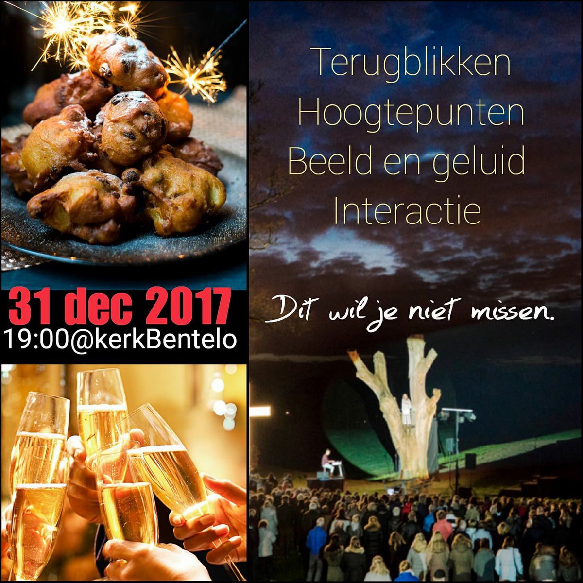 Vol #passie, ode aan #Vrijwilligers, een Quiz met kans op ‘n Fijne Prijs, Bijzondere beelden &amp; verhalen, TopHits, Koning Willem en we hebben nog meer te vieren. Nieuwsgierig 😇!? Kom samen met ons 2017 uitluiden! 31-12-2017, 19.00 kerk <a href="/Bentelo/">Bentelo</a> #winterwijn #oliebollen