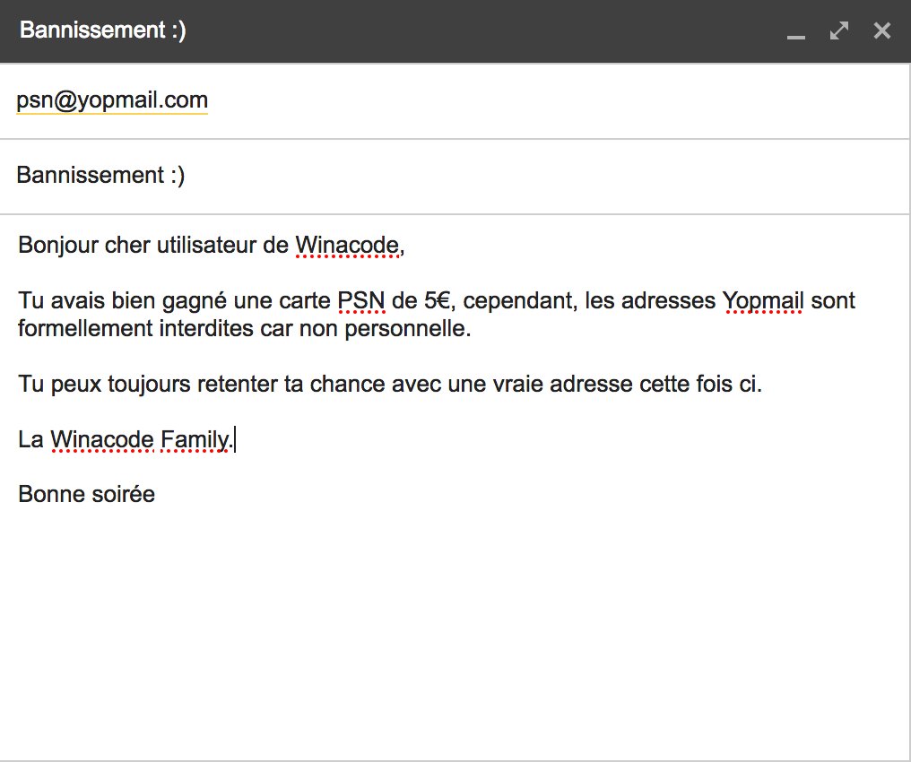 Winacode's tweet photo. Quand tu veux tricher mais que t'es nul... 
 La Winacode Family ne tolère pas la triche, toute tentative est punis de bannissement.
 Nous contrôlons chaque gain :)
 C'est dommage il avait gagné une carte PSN en plus...
 A bientôt sur Winacode !
 La Winacode Family https://t.co/ii02vVEXwE
