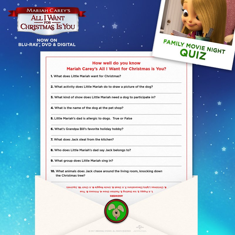 Have a family movie night with this #ALLIWANTMOVIE quiz! Answer the questions as you watch along! uni.pictures/AIWActivities