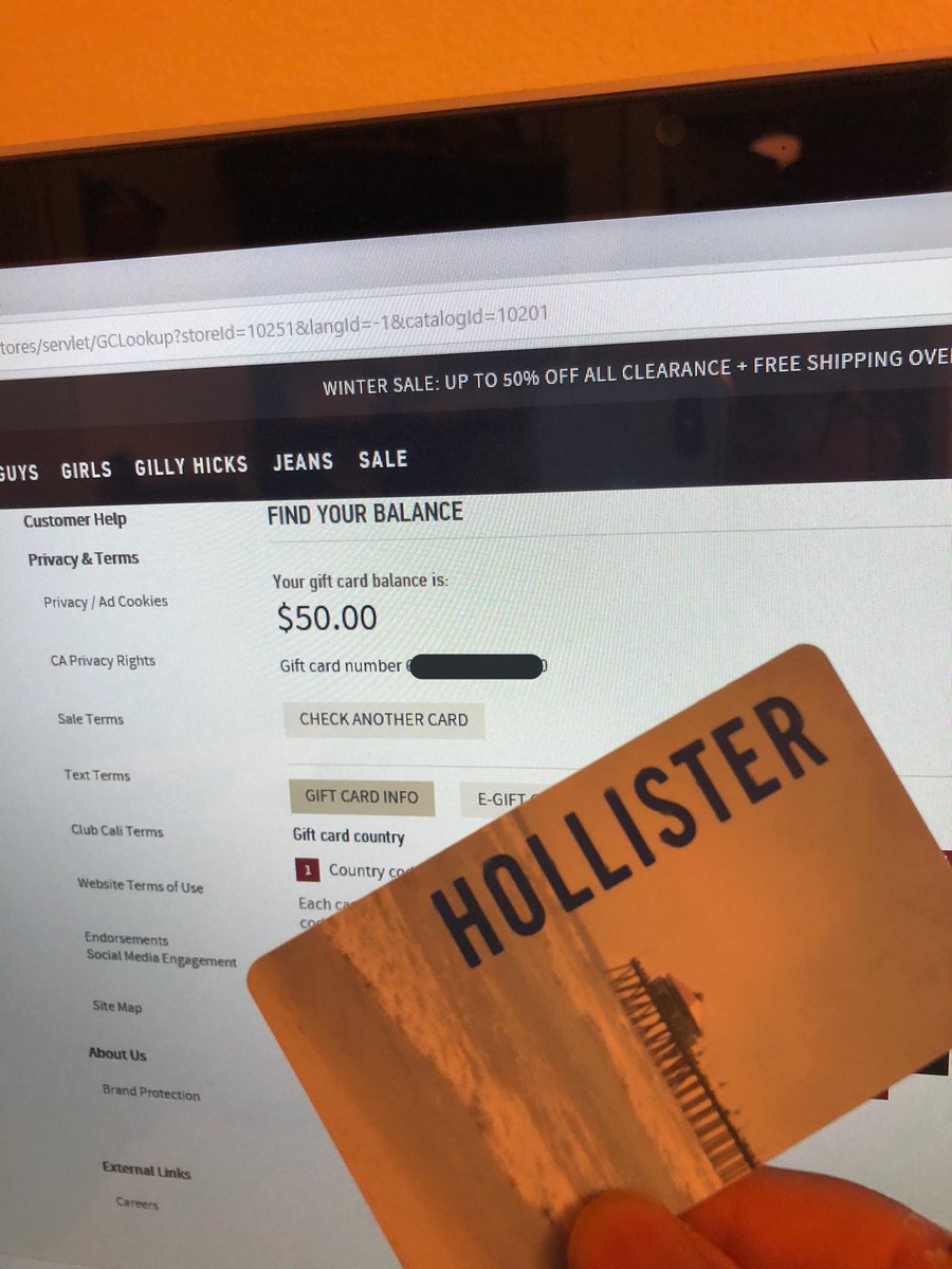 sneakerheadout's tweet photo. Hollister Co. Gift Card

• current balance : $50 USD
• price : $27.04 invoice [ $24 gifted ] https://t.co/A7MTHViv7k