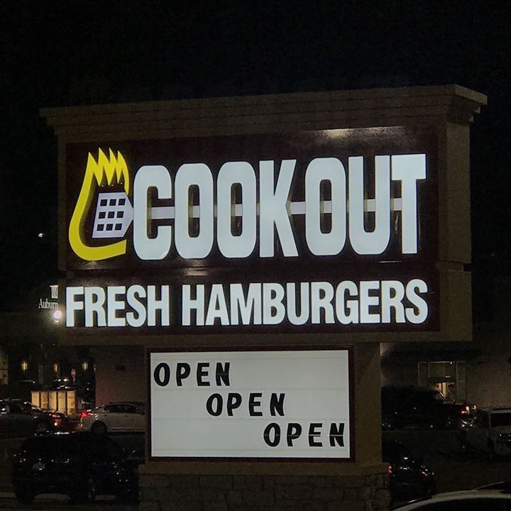 CookOut's tweet photo. PSA ‼️

Cook Out - Auburn is NOW OPEN! 🎉

We. Are. Thrilled. #WarEagle ♨️🔶🔷 https://t.co/n92DCGiYJ4