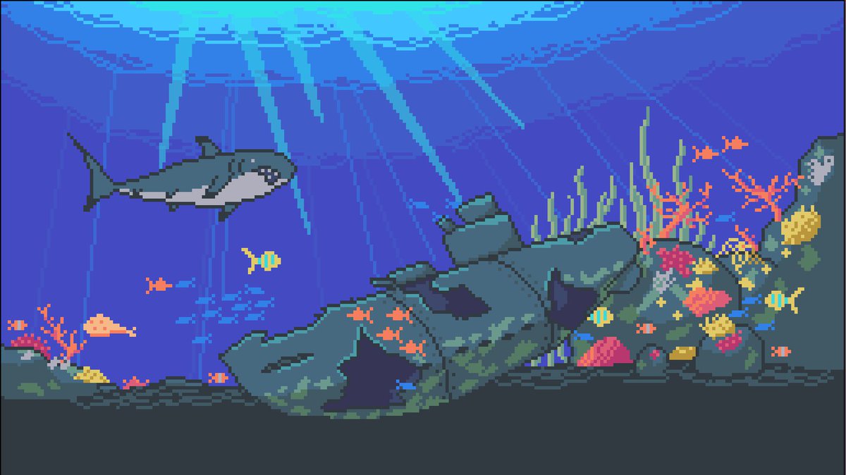 TylerDanger's tweet photo. Mysterious sub @Pixel_Dailies #pixel_dailies #aseprite #pixelart #underwaterlevel https://t.co/p92YZNzeKV