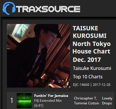 THANK YOU TAISUKE KUROSUMI @tai_kurosumi #djtaisukekurosumi for supporting Christopher T &amp; Tommie Cotton FUNKIN FOR JAMAICA at #1 in your "North Tokyo House Chart" on Traxsource! BIG LOVE &amp; HAPPY NEW YEAR! traxsource.com/title/912819/T… <a href="/TMChrisTMusic/">Christopher T</a> <a href="/LovelyDropsMuzc/">LovelyDrops</a>