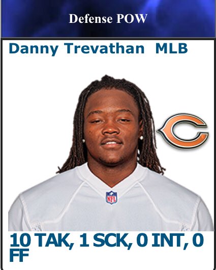 NSLNetwork's tweet photo. Defensive NSL player of the week Danny Trevathan MLB Chicago Bears #simnsl https://t.co/88PbEsKZF6