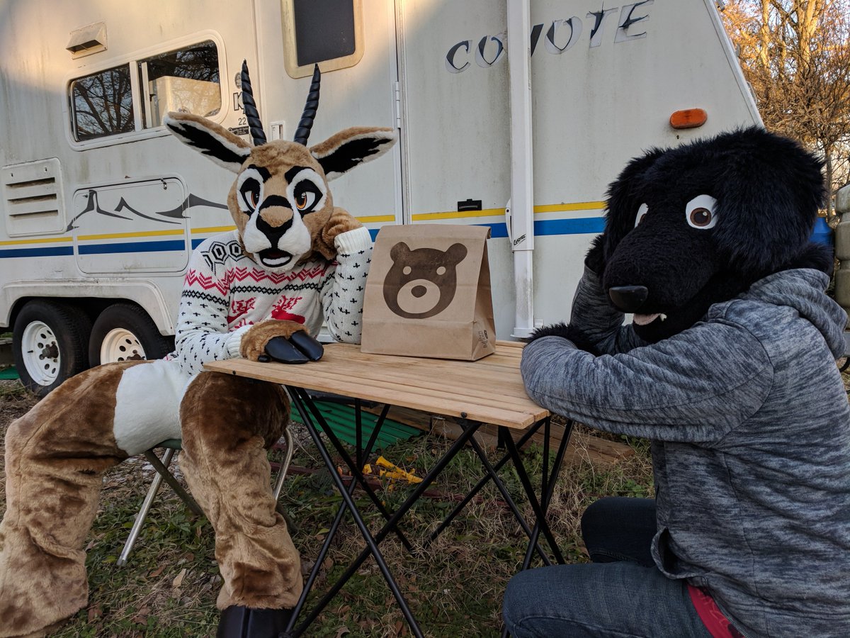 PronkingAround's tweet photo. Hey Saltlicks! Stop by our camp! The snacks and the naps can't be beat. If you don't believe me ask @OrbitDoggy. 🏕️ #FursuitFriday 

📷: @coyroko @KirronKangaroo https://t.co/7MuaxSvq8G