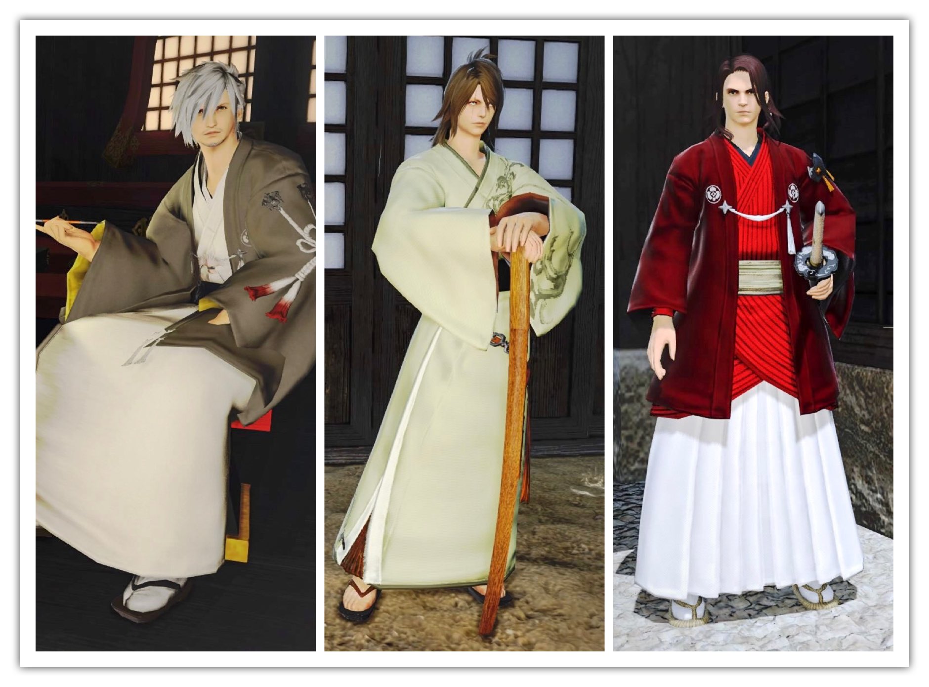 Moco Belias鯖 モコスタ解放中 個人的に欲しい着物 男性の羽織袴いいと思う D 女性は 出来れば帯をもう少し可愛いのがいいな おまけで３枚目の女性npcが着てる服可愛いと思ったのでほしい ﾊﾞﾝｯ Ff14 ベリアス鯖