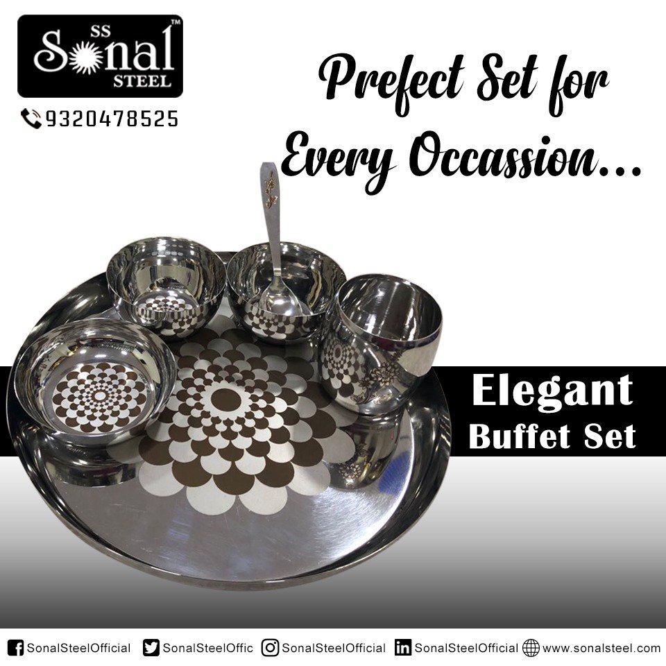 SonalSteelOffic's tweet photo. Keeping in sync with the demands of our buyers, we are happy to introduce our New Stainless Steel Buffet Set, Superior Quality and Beautiful Designs.#Quality #design #food https://t.co/biQ9rGMMGJ