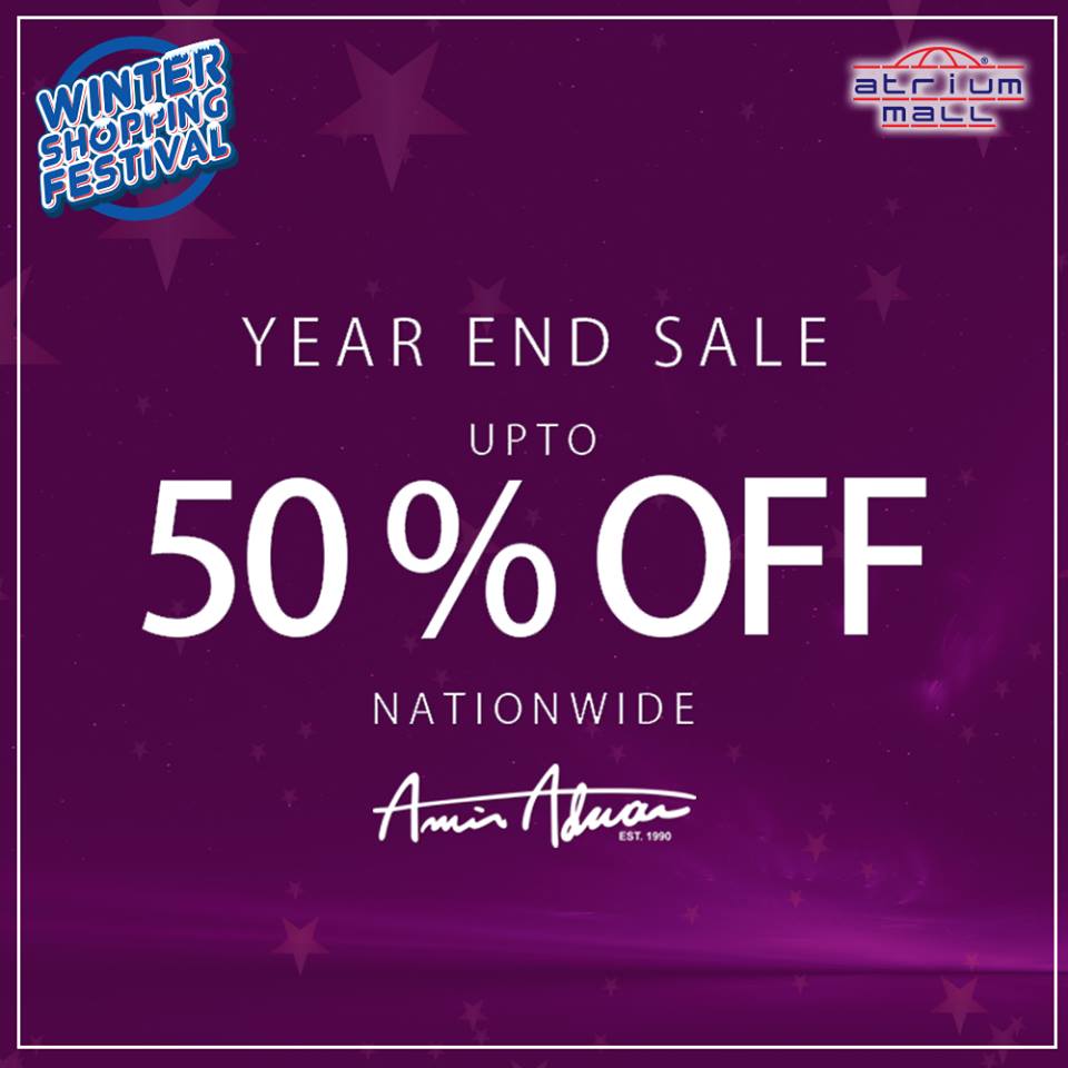 AtriumMall_pk's tweet photo. Amir Adnan Year End Sale upto 50% off. Visit Atrium Mall  TODAY!
 #atriummall #50percentoff #yearendsale #discountedprices #wintershoppingfestival https://t.co/QEUaNPQ4qY