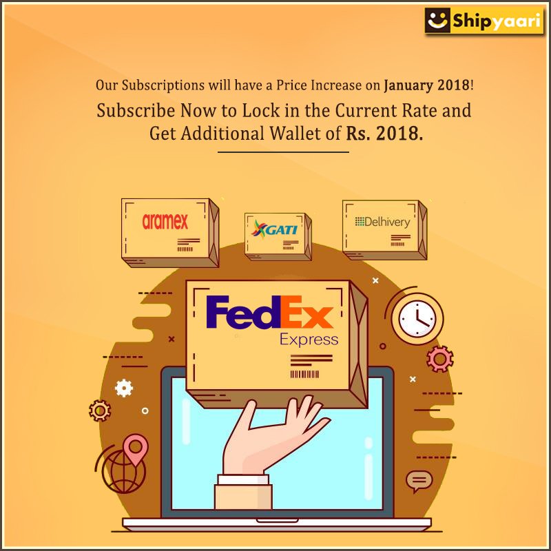 Shipyaari's tweet photo. Our #subscriptions will have a price increase from #January2018! Subscribe now to lock in the current rate and get additional wallet of Rs. 2018. Be Hurry! #simplifiedlogistics
For more details, Contact us at +91 76663 28629 https://t.co/sV5YrEU6UF