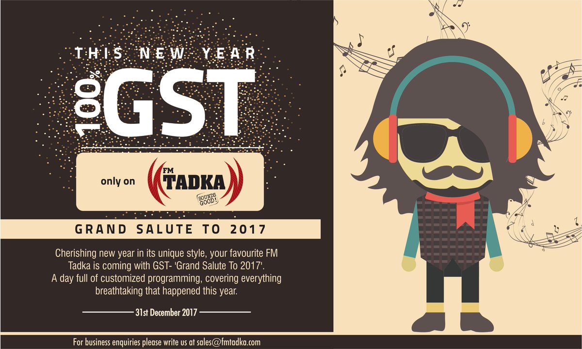 fm_tadka's tweet photo. 2017 ke gaane aur baaten 30th & 31st December pure din sirf #FMTADKA par..... I hope you are tuned in.....😄
#DOM #GST2017 #SoundsGood #Radio #RadioJockey https://t.co/9xRF6TKH8M