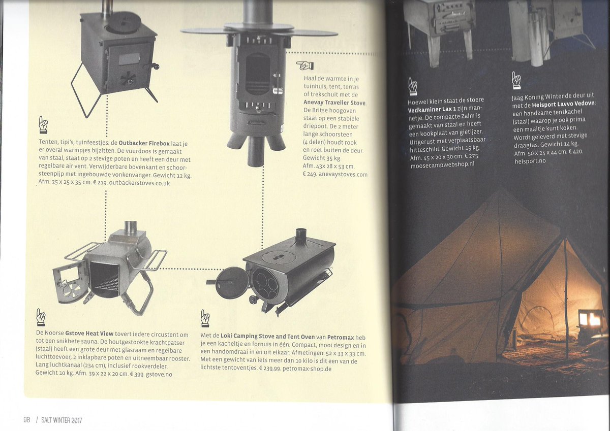 #SALT het magazine voor #trailseekers en #happydreamers. Nu met diverse tent kachels voor het #winterkamperen. Zie ook de #petromax #loki.
Verkrijgbaar via dealers van #grillsandstoves. ow.ly/kXhD30huYcF