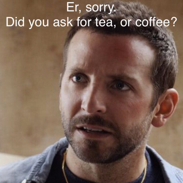 Er, sorry. Did you ask for tea, or coffee?
#bradleycooperisconfused #confusedbradley #confusedbradleycooper #bradleycooper