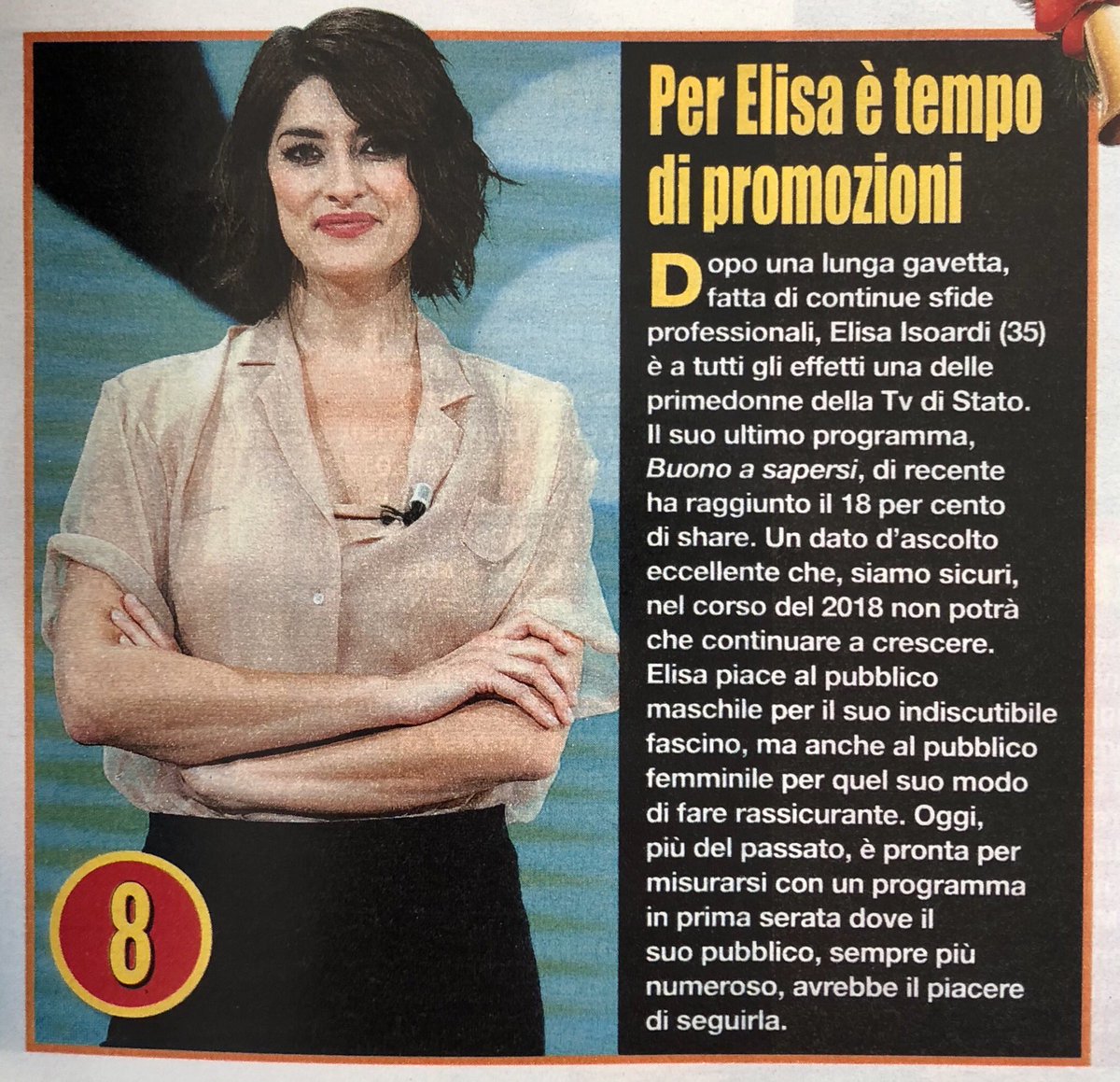 AlbertoBottaTV's tweet photo. #Telepagelle2017
“Per #ElisaIsoardi è tempo di promozioni” (@TommyTommy80, @VeroSettimanale Speciale di fine anno) https://t.co/tk3zzkTccw