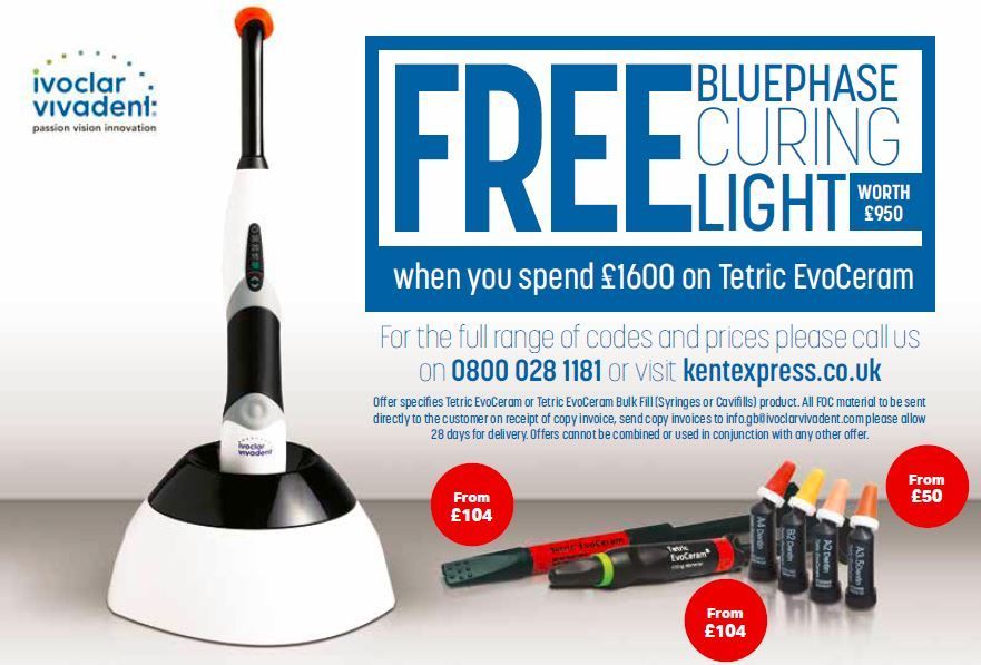 Free Bluephase Curing Light from @IvoclarUK worth £950 when you spend £1,600 on Tetric EvoCeram bit.ly/2p3FzrX