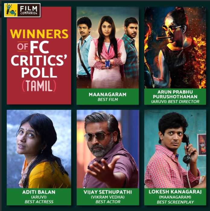 Maathevan's tweet photo. The results of #FCCriticsPoll (Tamil). Thank You @FilmCompanion for this! Thanks to every single contributor for coming together to recognize truly good Tamil cinema. 
Congrats @AditiBalan, #VijaySethupathi , @thambiprabu89, @dir_lokesh, @prabhu_sr _/\_ 
A happy contributor! :) https://t.co/6Xr4gC8HaG