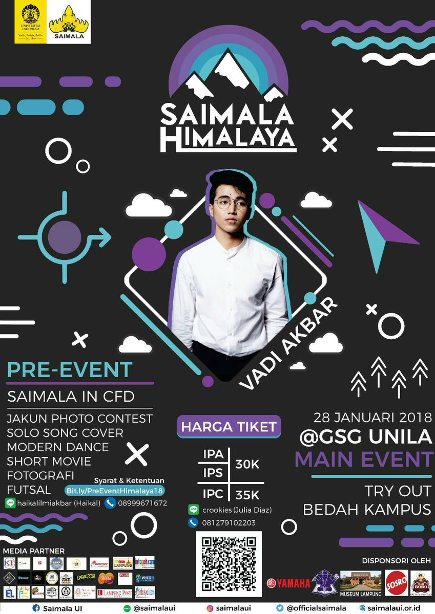 Sai Mahasiswa Lampung Universitas Indonesia proudly presents,

Acara tahunan Try Out dan Bedah Kampus terbesar di Provinsi Lampung dengan tema Saimala Himalaya, "Taklukkan Puncakmu"

Mengadakan berbagai rangkaian acara berupa pre-event, roadshow, dan main-event.