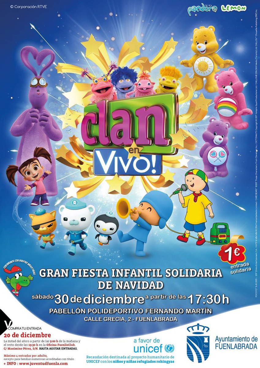 PacoPaloma's tweet photo. Y esta tarde por fin la Gran Fiesta familiar solidaria con #ClanenVivo y la mascota Fuenli en el Pabellón Fernando Martín. Las puertas del pabellón municipal se abrirán a partir de las 17:15 horas 

#compromisoConLaInfancia Ayuntamiento de #Fuenlabrada https://t.co/2BgtdIqqlj