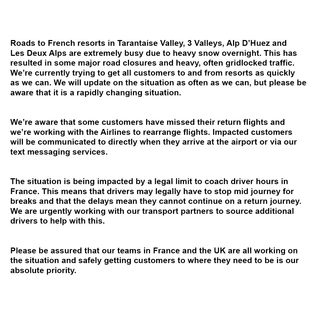 Please see the statement below regarding travel disruption in France.
