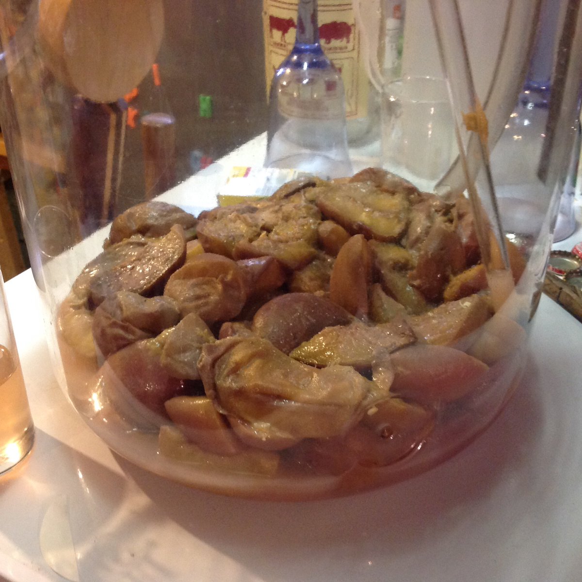 RSchmidtBrewing's tweet photo. The peaches have done their job. Preliminary taste is promising, a bit drier than I hoped, but it's a waiting game now. #homebrew #mead https://t.co/872zNgYvo3